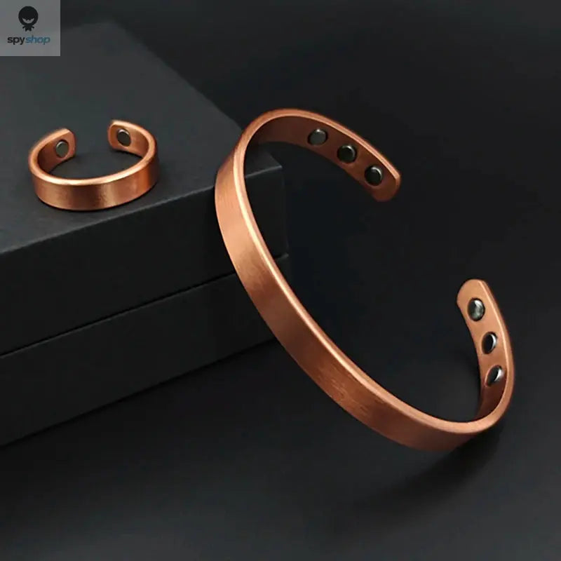 Simple Jewelry Set Pure Copper Bracelet Rings Cuff Magnetic Bangles For Women Men Arthritis Health Solid Copper Jewelry