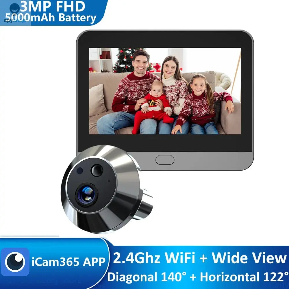 Smart 3MP Mini Digital Peephole Door Camera 2.4Ghz WiFi Infrared IR Night Vision PIR Motion Detection Digital Viewer iCam365 APP
