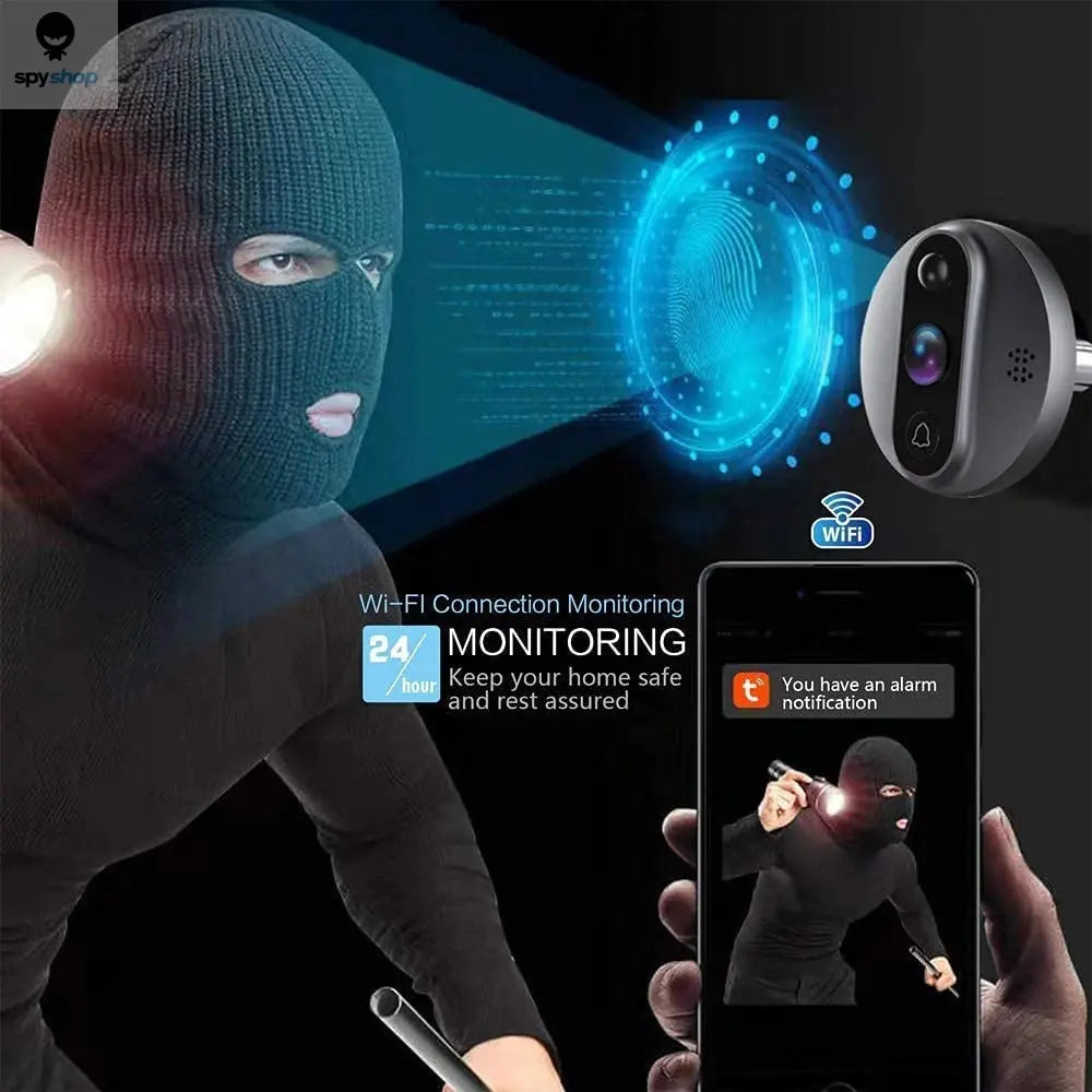 Smart 3MP WiFi Tuya Doorbell Camera with 5000mAh Battery – Peephole Viewer with Night Vision, Two-Way Audio, Alexa & Google Compatible, Home Security Video Intercom Spy-shop.com