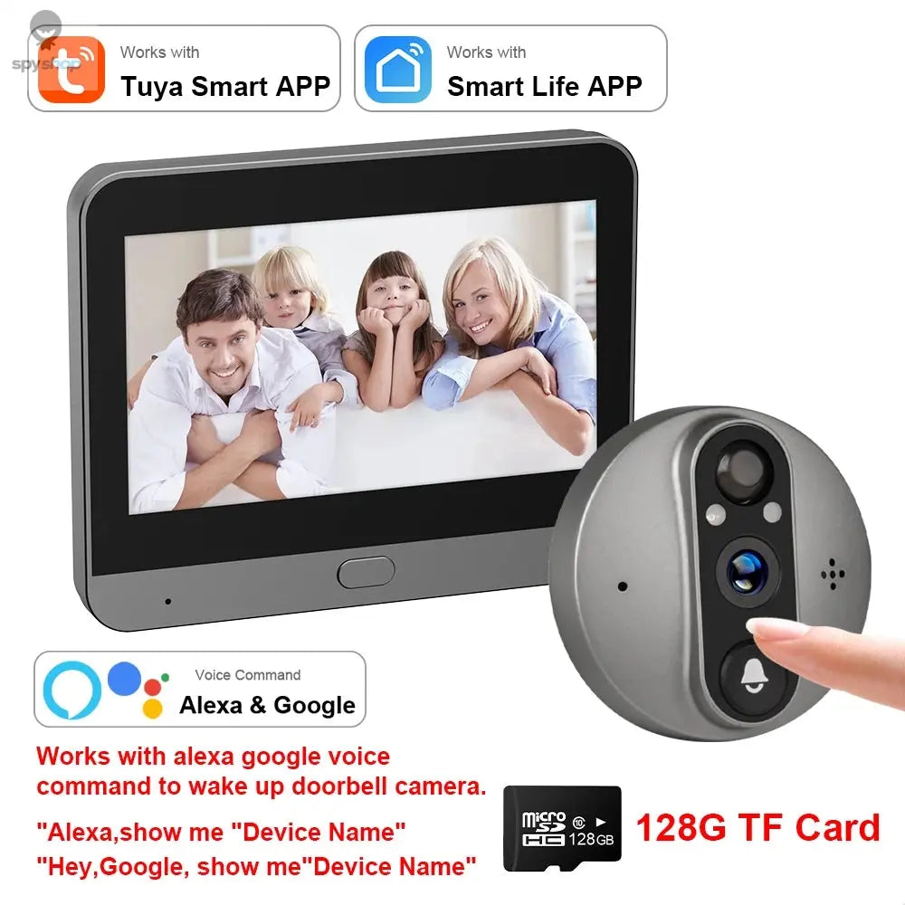 Smart 3MP WiFi Tuya Doorbell Camera with 5000mAh Battery – Peephole Viewer with Night Vision, Two-Way Audio, Alexa & Google Compatible, Home Security Video Intercom Spy-shop.com
