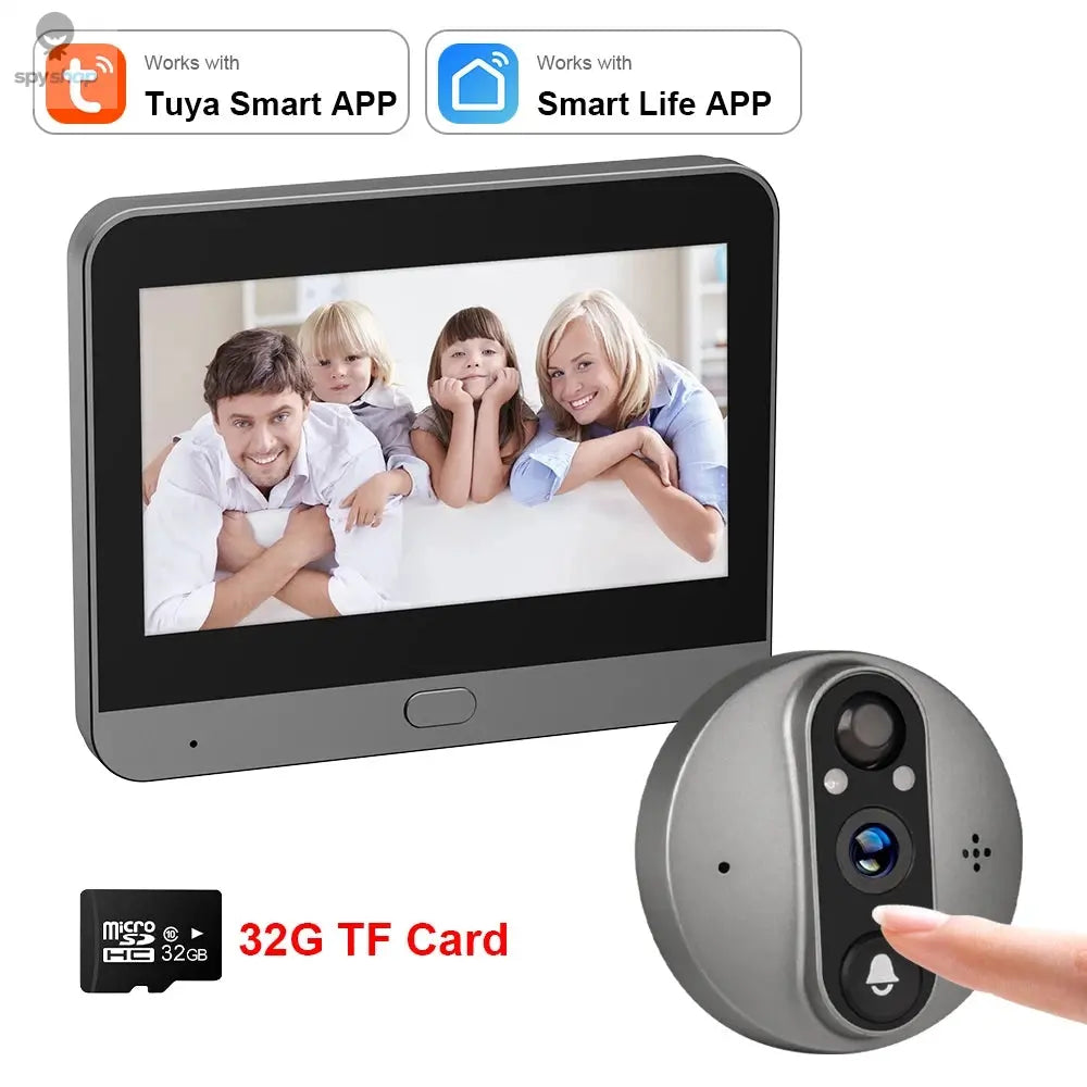 Smart 3MP WiFi Tuya Doorbell Camera with 5000mAh Battery – Peephole Viewer with Night Vision, Two-Way Audio, Alexa & Google Compatible, Home Security Video Intercom Spy-shop.com