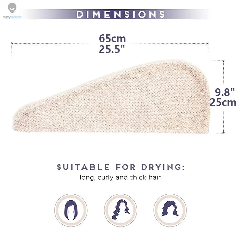 Solid color hair towel Textured dry hair cap 9.8 "X 25.5" absorbent hair towel wrap for button-down women