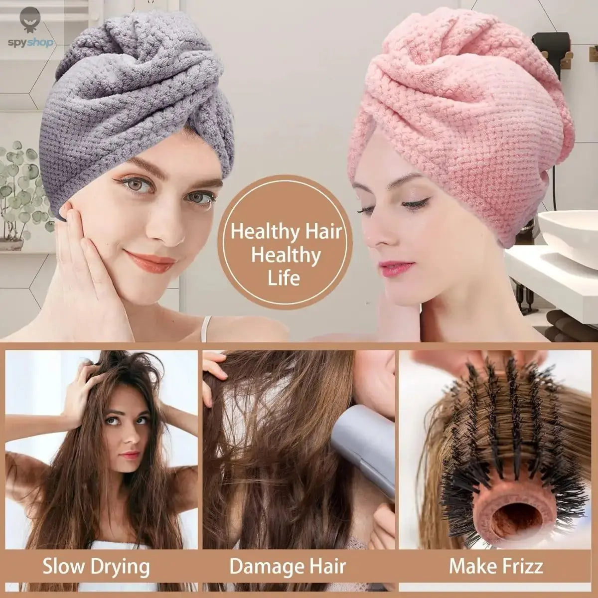 Solid color hair towel Textured dry hair cap 9.8 "X 25.5" absorbent hair towel wrap for button-down women