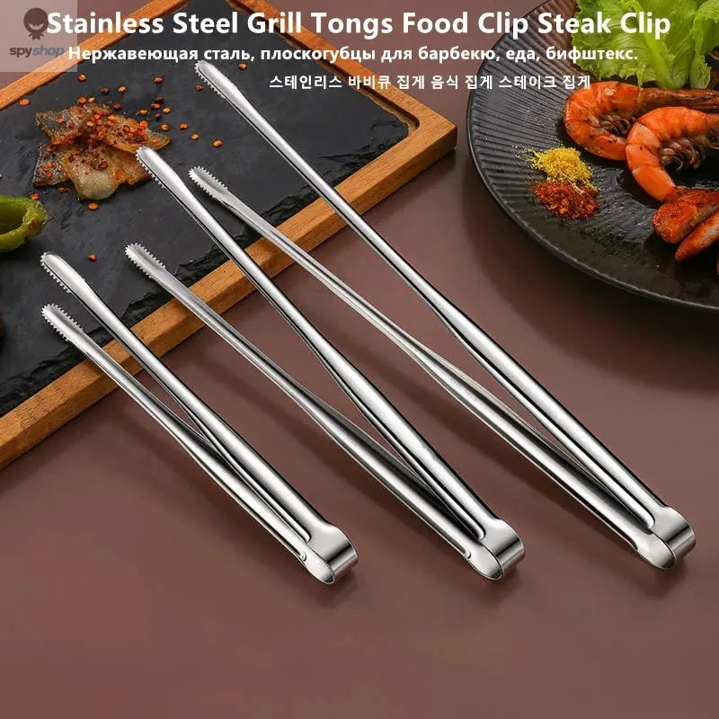 Stainless Steel Grill Tongs Food Clip BBQ Steak Clip Bread Tong Cooking Utensils Party Non-Slip Kitchen Gadgets Accessories Spy-shop.com