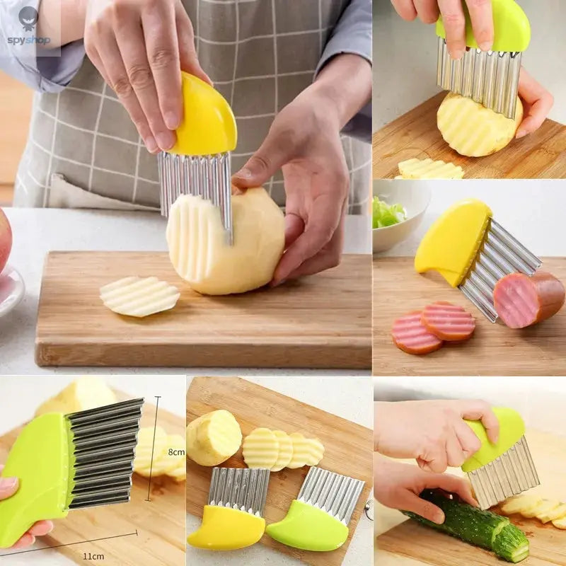 Stainless Steel Potato Chip Slicer Dough Vegetable Fruit Crinkle Wavy Slicer Knife Potato Cutter Chopper French Fry Maker Tool Spy-shop.com