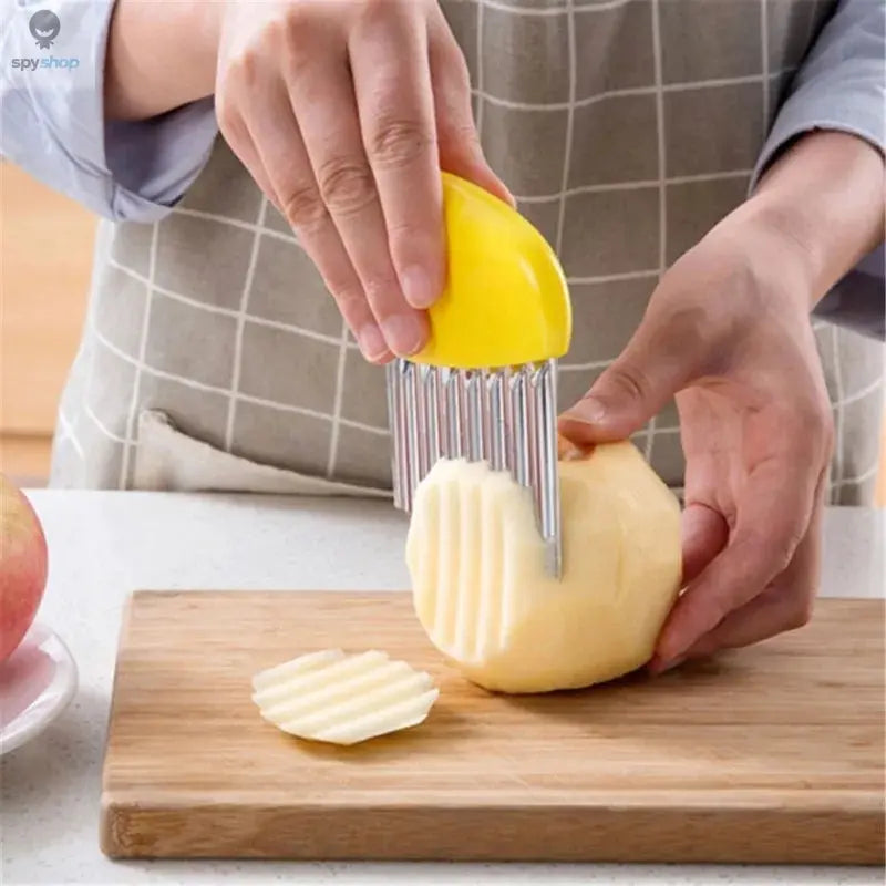 Stainless Steel Potato Chip Slicer Dough Vegetable Fruit Crinkle Wavy Slicer Knife Potato Cutter Chopper French Fry Maker Tool Spy-shop.com