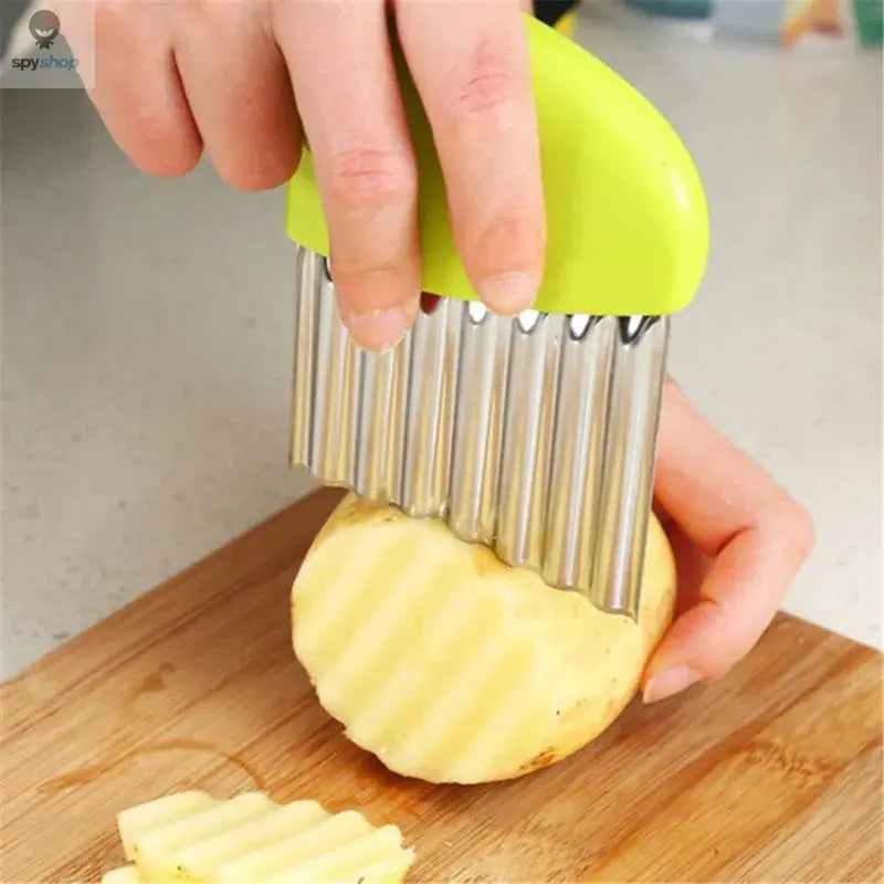 Stainless Steel Potato Chip Slicer Dough Vegetable Fruit Crinkle Wavy Slicer Knife Potato Cutter Chopper French Fry Maker Tool Spy-shop.com