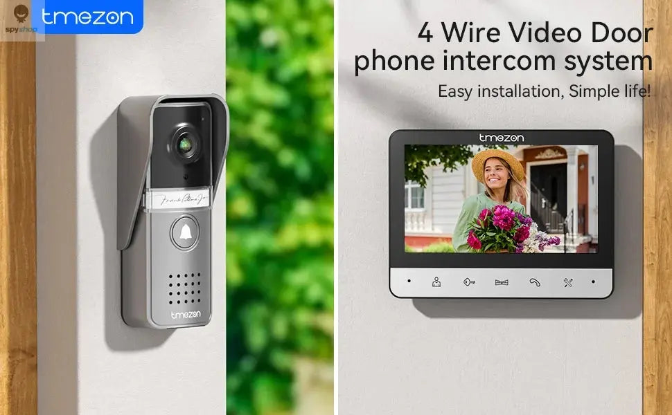 TMEZON Video Doorphone 4-Wire,Intercom with Doorbell, Doorphone with Camera,7" Color Display, 120° Wide View Camera Spy-shop.com