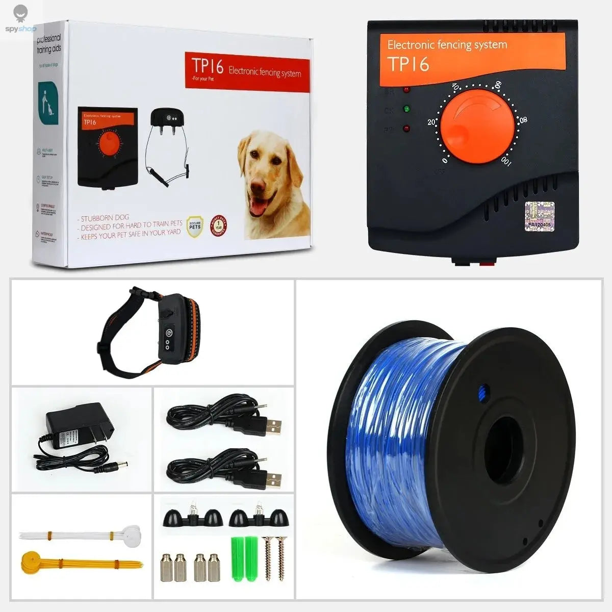 TP16 Pet Wired Fence System Dog Electric Fencing System Rechargeable Waterproof 6 Level Adjustable Pet Training Collar Spy-shop.com