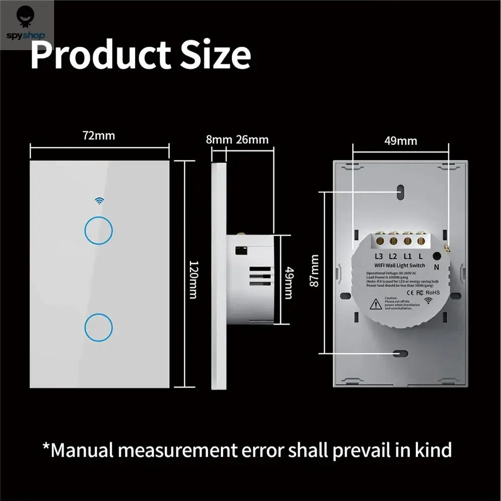 Tuya US WiFi Smart Wall Switch RF433 1/2/3/4 Gang No Neutral Wire Touch Sensor LED Light Switches Smart Home Alexa Google Home Spy-shop.com