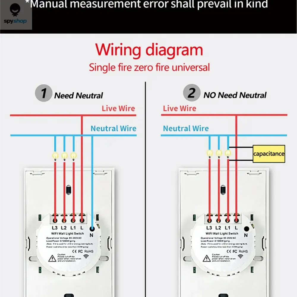Tuya US WiFi Smart Wall Switch RF433 1/2/3/4 Gang No Neutral Wire Touch Sensor LED Light Switches Smart Home Alexa Google Home Spy-shop.com