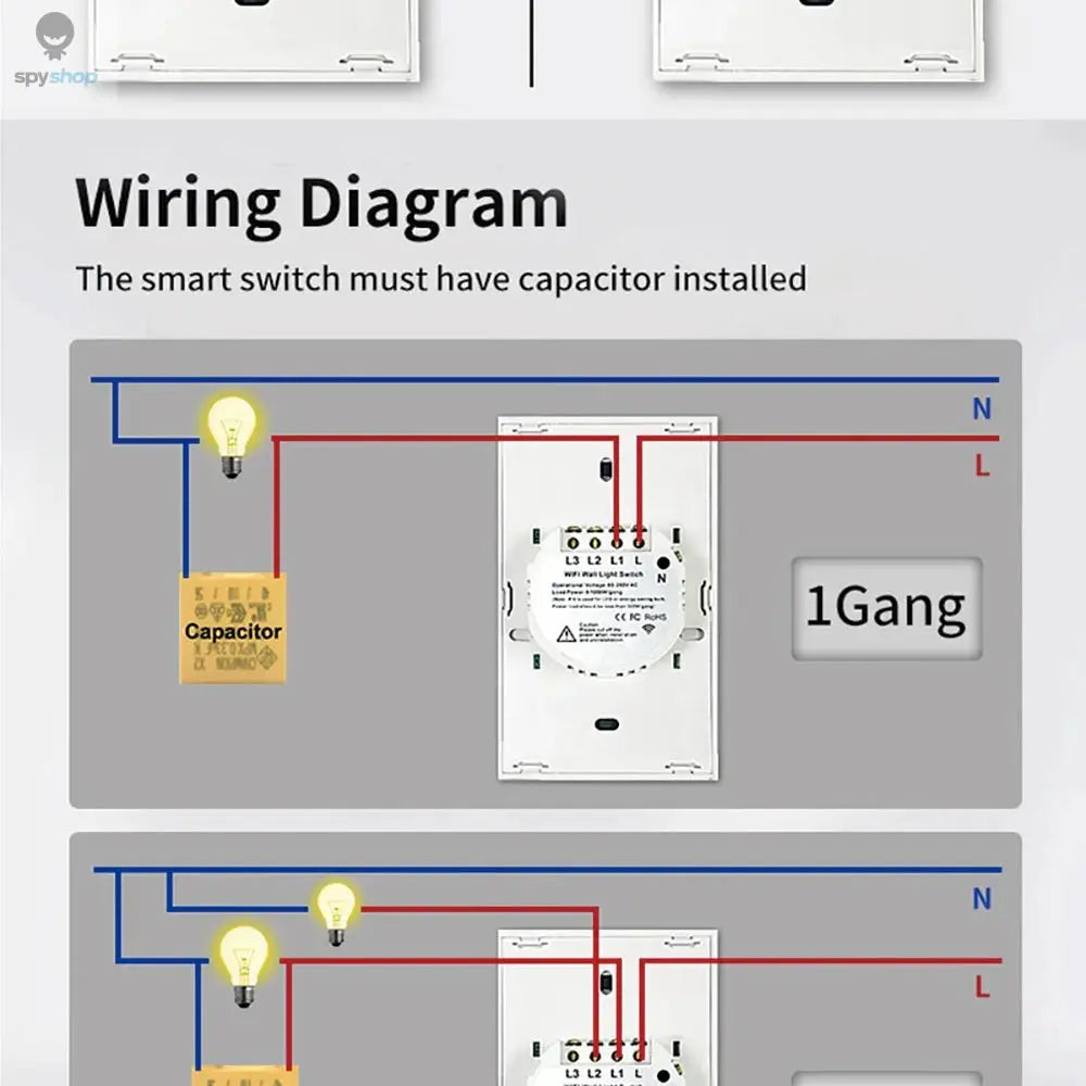 Tuya US WiFi Smart Wall Switch RF433 1/2/3/4 Gang No Neutral Wire Touch Sensor LED Light Switches Smart Home Alexa Google Home Spy-shop.com