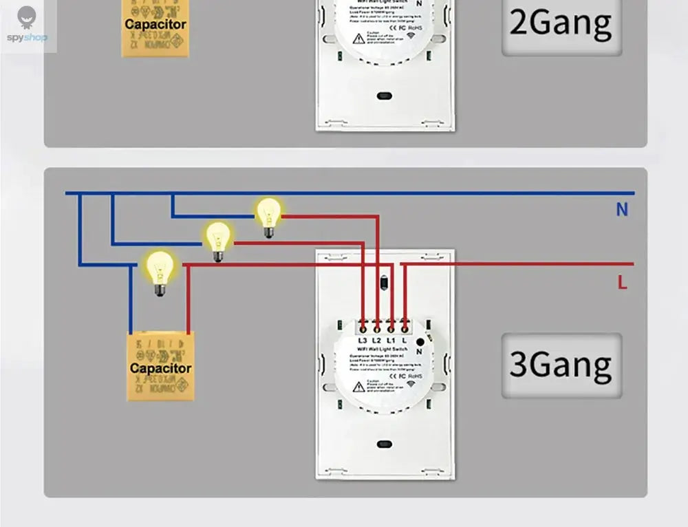 Tuya US WiFi Smart Wall Switch RF433 1/2/3/4 Gang No Neutral Wire Touch Sensor LED Light Switches Smart Home Alexa Google Home Spy-shop.com