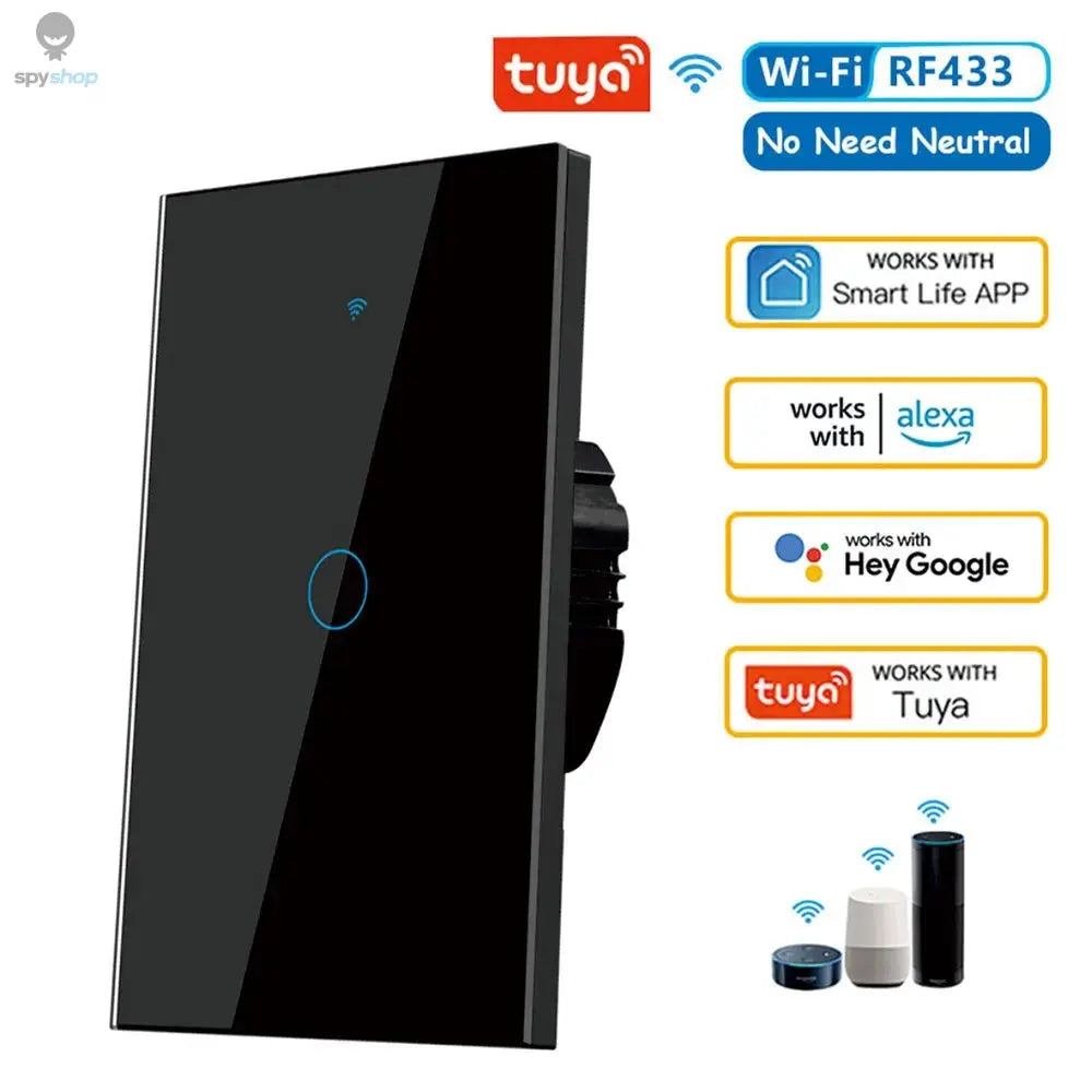 Tuya US WiFi Smart Wall Switch RF433 1/2/3/4 Gang No Neutral Wire Touch Sensor LED Light Switches Smart Home Alexa Google Home Spy-shop.com