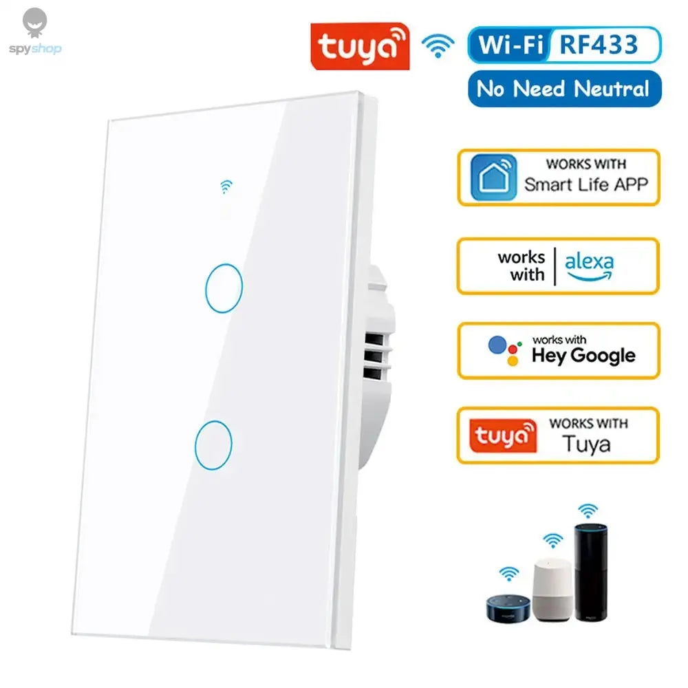Tuya US WiFi Smart Wall Switch RF433 1/2/3/4 Gang No Neutral Wire Touch Sensor LED Light Switches Smart Home Alexa Google Home Spy-shop.com