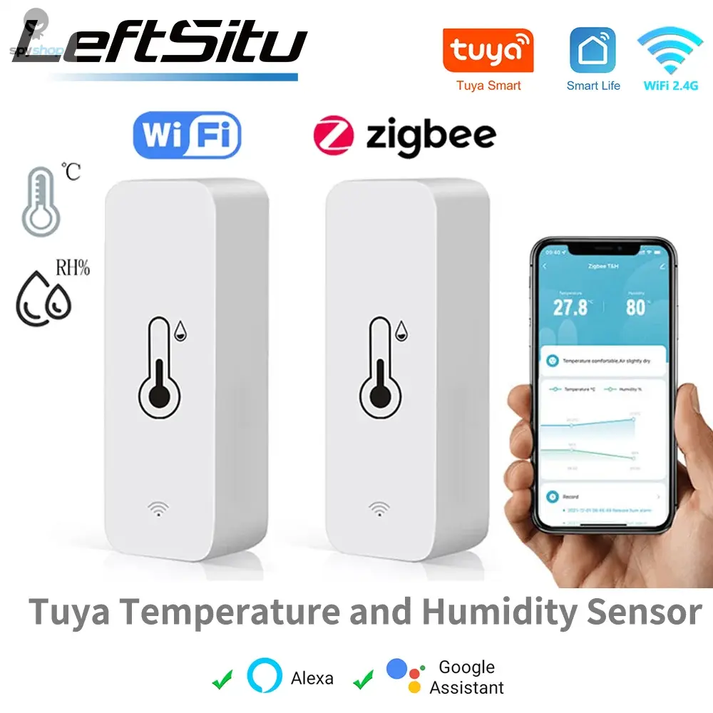 Tuya WiFi Zigbee Temperature Humidity Sensor Smart Home Indoor Hygrometer APP Monitoring Work with Google Home SmartLife Alexa Spy-shop.com