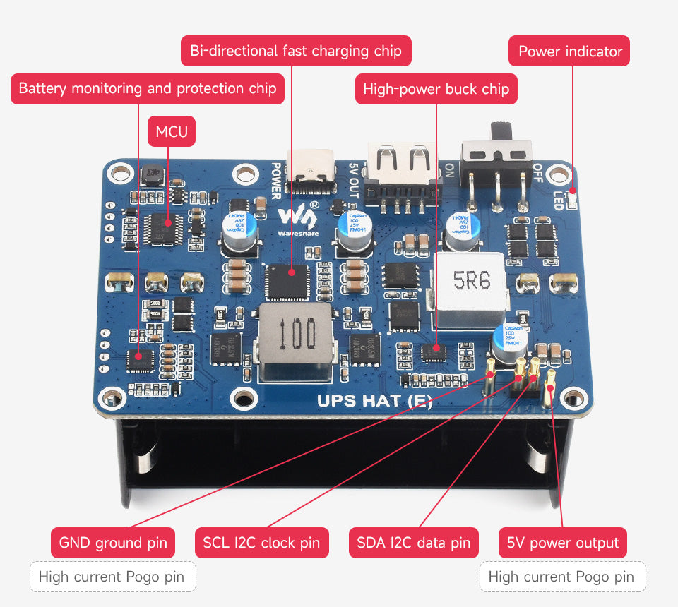 UPS HAT E for Raspberry Pi 5 - 21700 Battery Board