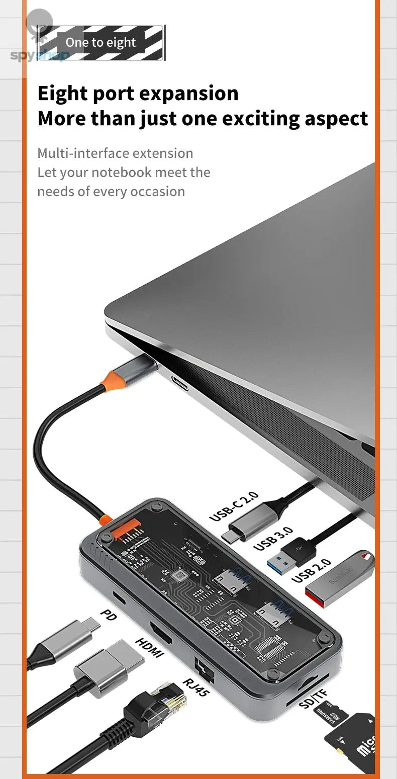 USB C Docking Station to HDMI-Compatible 4K@30Hz Display 5Gbps USB C 3.0 HUB 100W PD SD/TF for MacBook Pro Air iPad PC