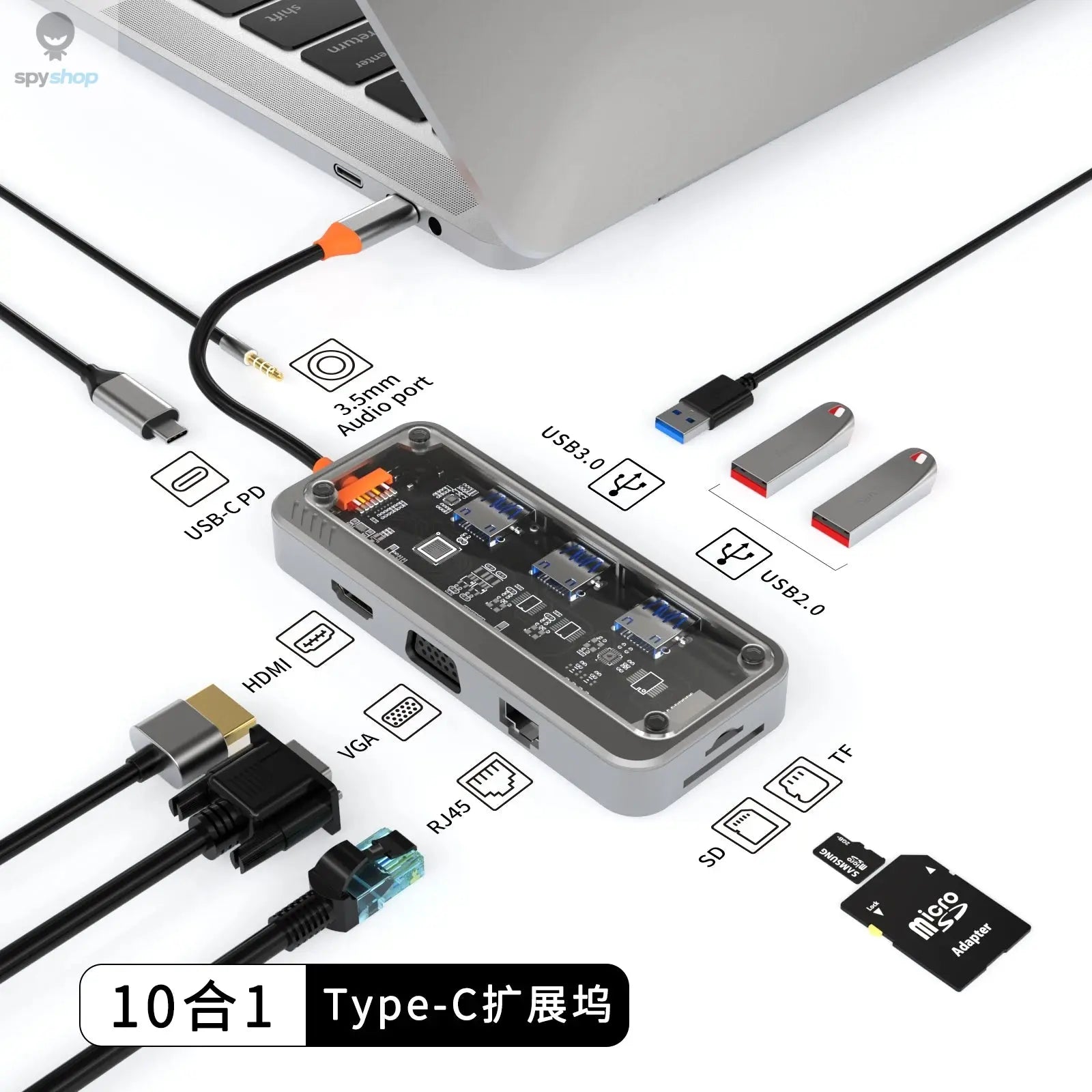 USB C Docking Station to HDMI-Compatible 4K@30Hz Display 5Gbps USB C 3.0 HUB 100W PD SD/TF for MacBook Pro Air iPad PC