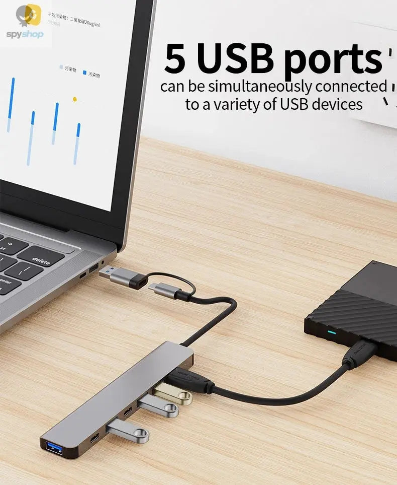 USB C Hub USB Hub 3.0, Aluminum 7 in 1 USB Extender, USB Splitter with USB 3.0, 4 X USB 2.0 and 2 USB C Ports USB Distributor Spy-shop.com