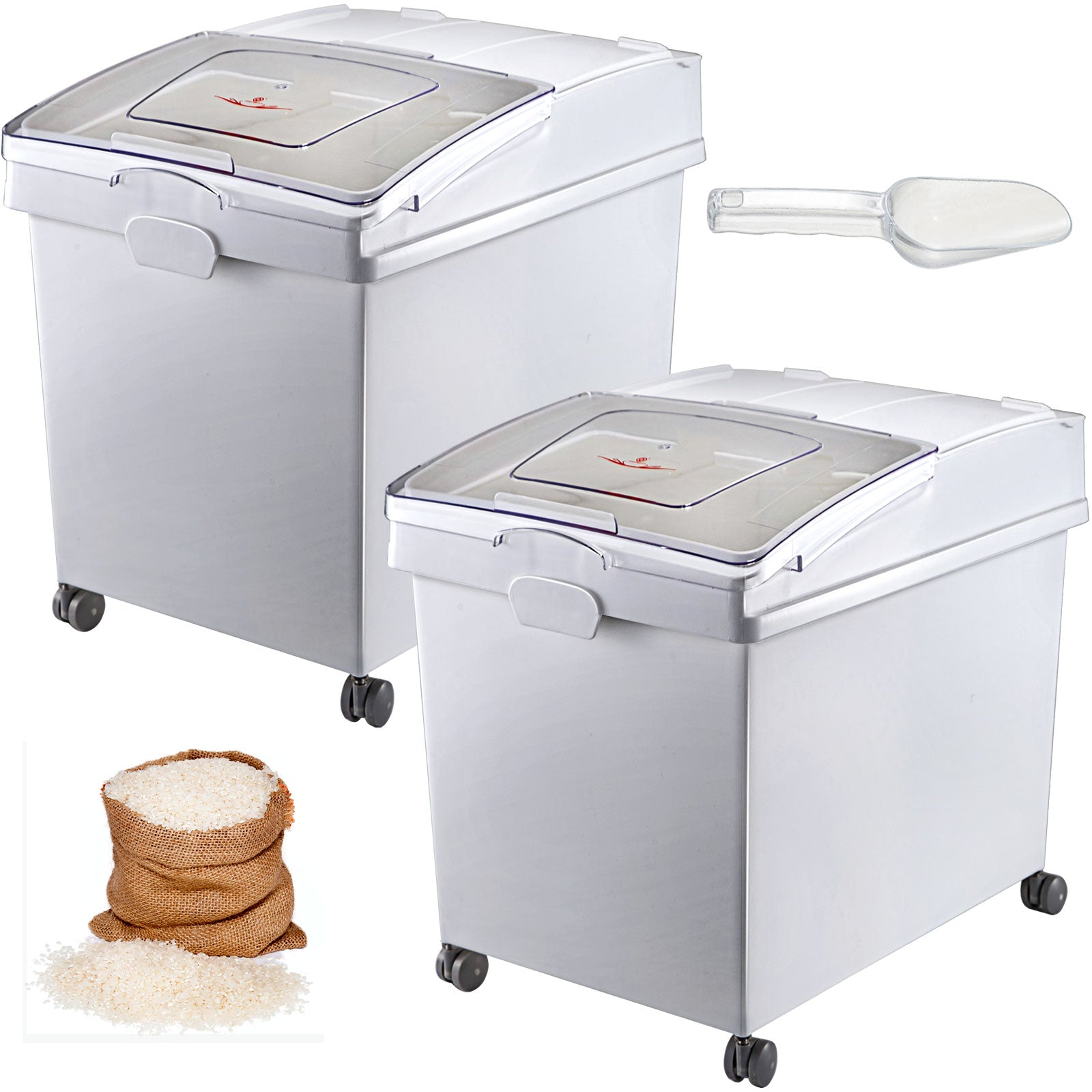 25L Ingredient Storage Bins with Wheels, Scoop & Sealed Lids