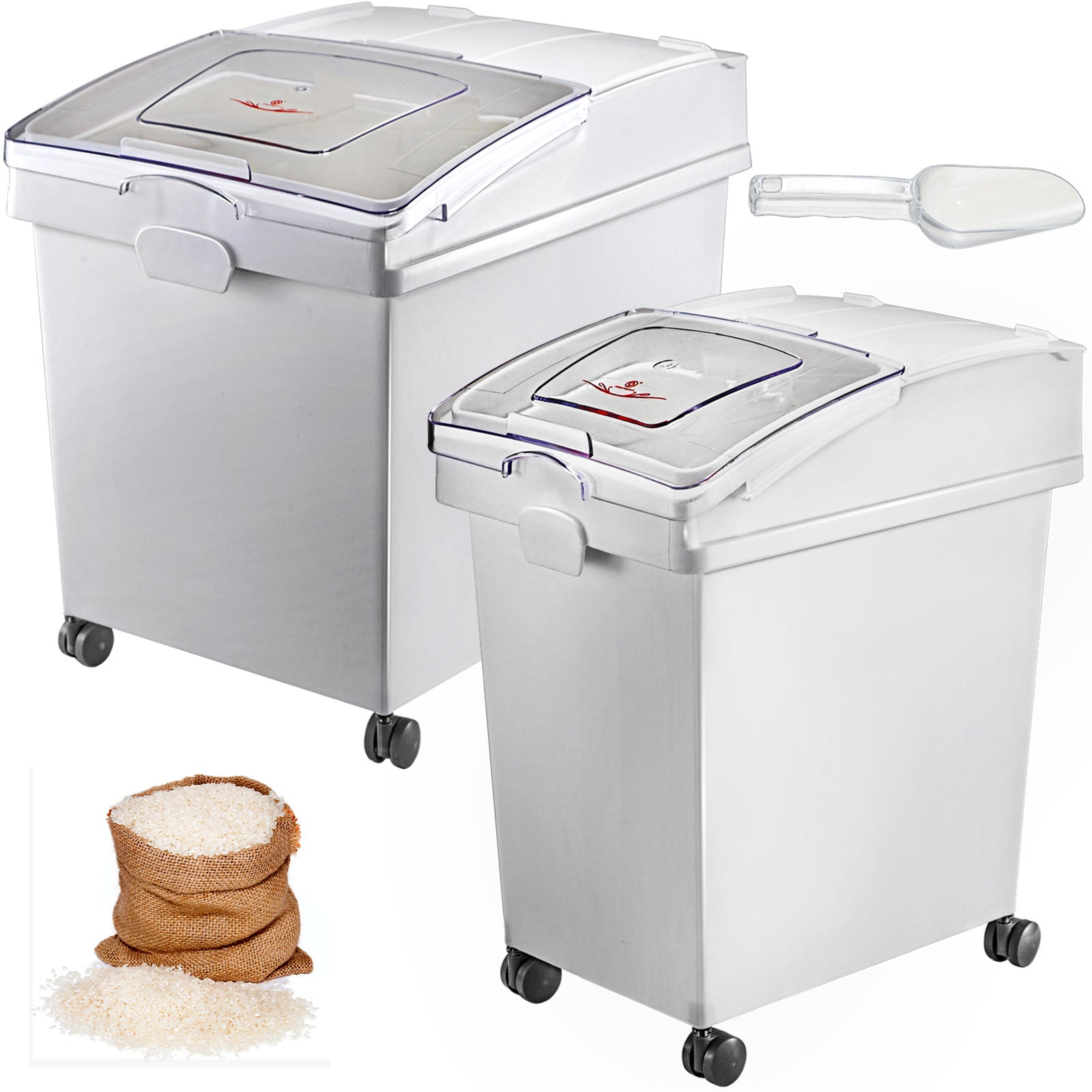 25L Ingredient Storage Bins with Wheels, Scoop & Sealed Lids