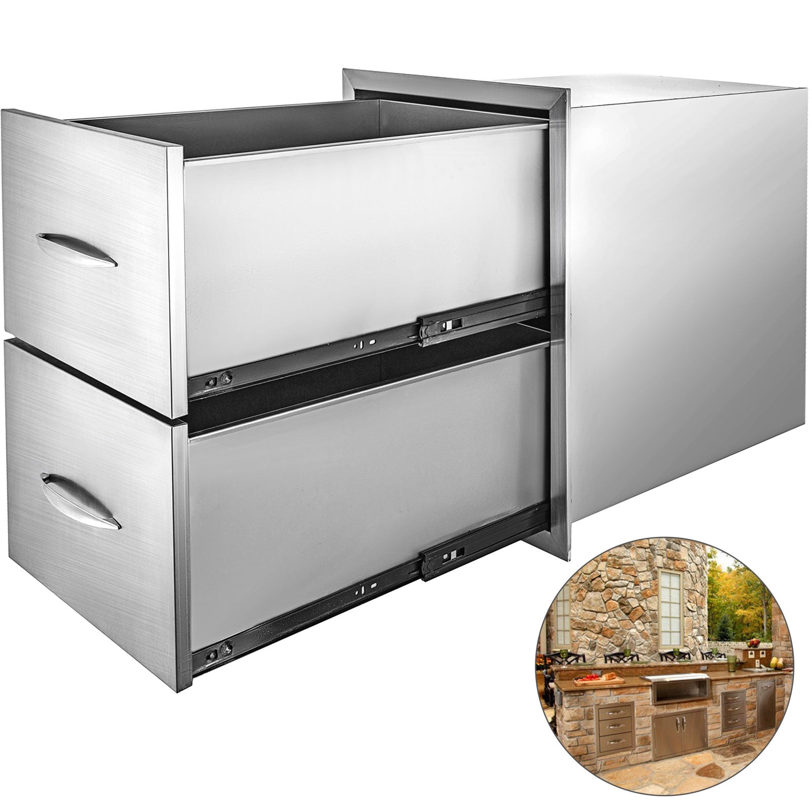 Stainless Steel Outdoor Kitchen Drawers Double Storage BBQ Island