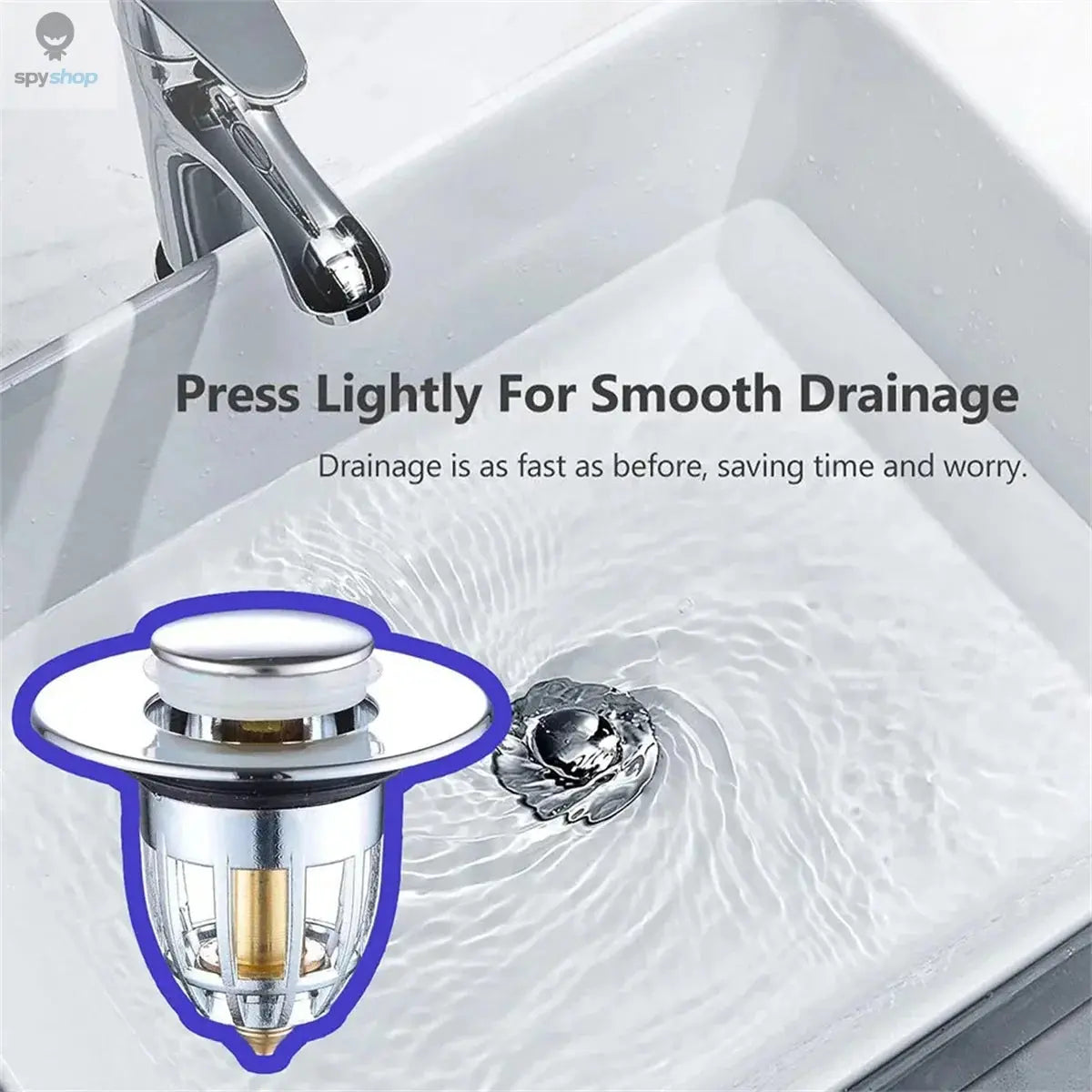 Universal Rebound Drain Plug Filter Basin Pop-up Chrome Sink Filter with Hair Catcher Bathroom Sink Drain Stopper Easy Push Type Spy-shop.com