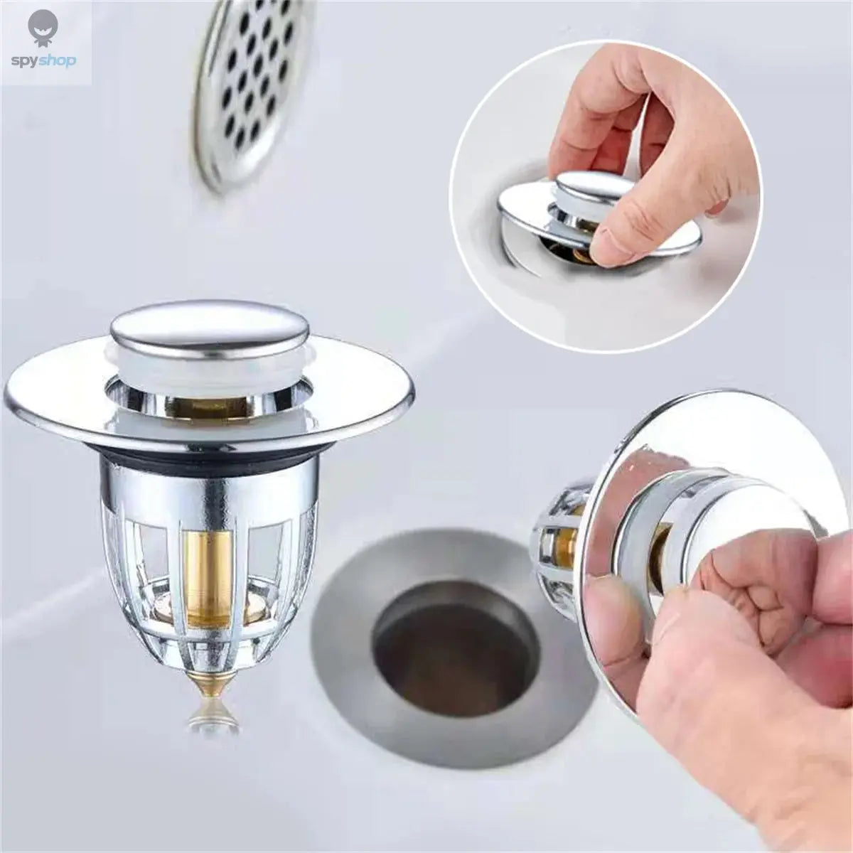 Universal Rebound Drain Plug Filter Basin Pop-up Chrome Sink Filter with Hair Catcher Bathroom Sink Drain Stopper Easy Push Type Spy-shop.com