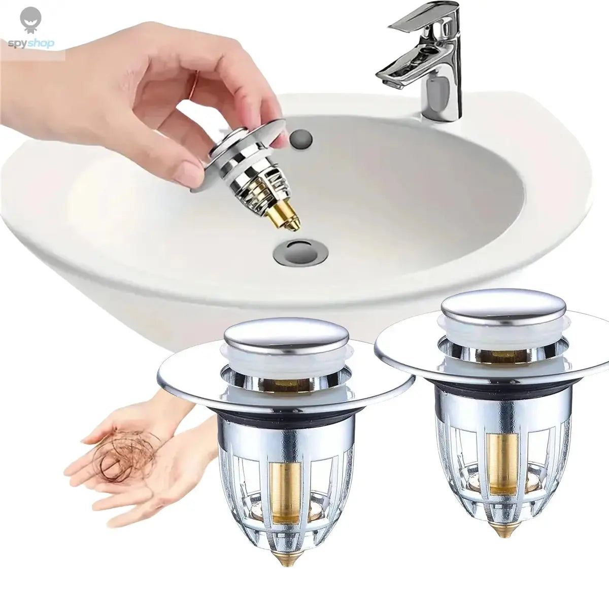 Universal Rebound Drain Plug Filter Basin Pop-up Chrome Sink Filter with Hair Catcher Bathroom Sink Drain Stopper Easy Push Type Spy-shop.com