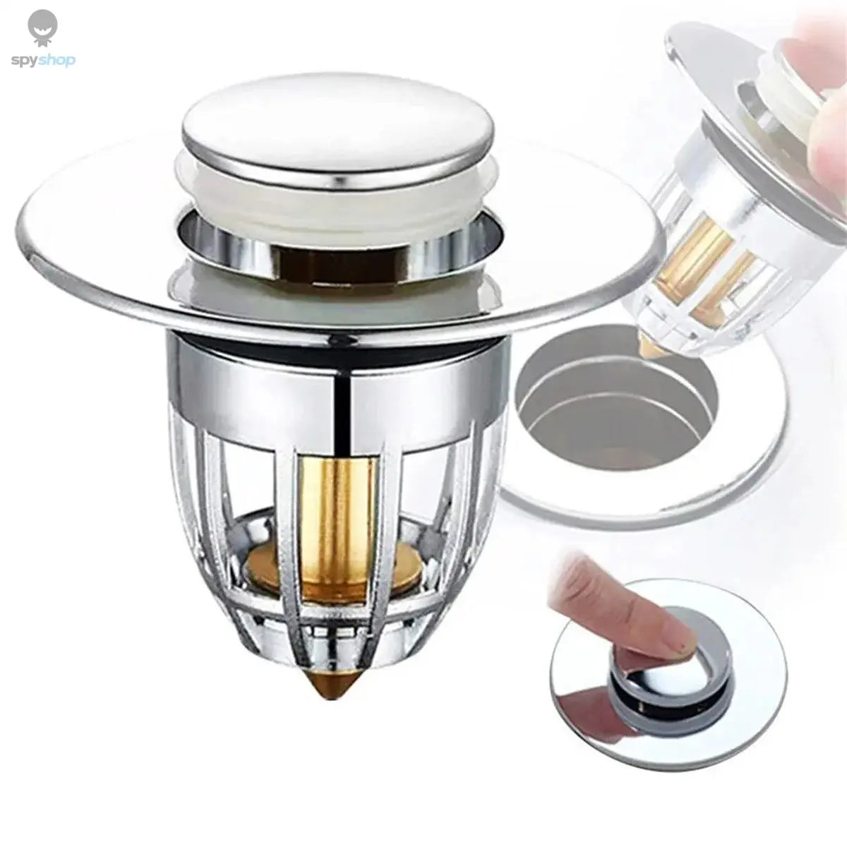 Universal Rebound Drain Plug Filter Basin Pop-up Chrome Sink Filter with Hair Catcher Bathroom Sink Drain Stopper Easy Push Type Spy-shop.com