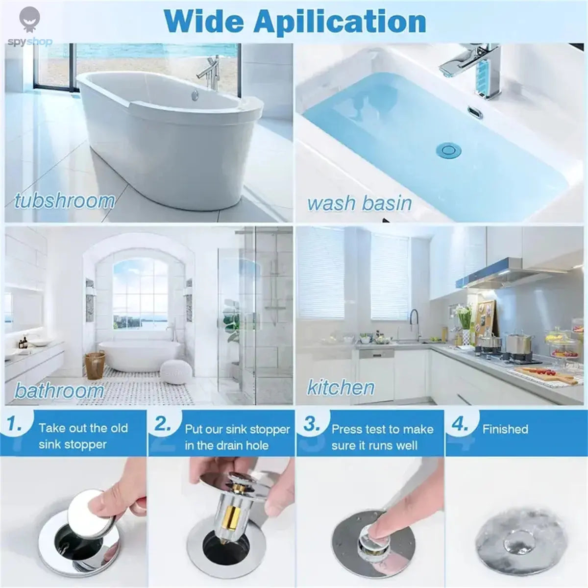 Universal Rebound Drain Plug Filter Basin Pop-up Chrome Sink Filter with Hair Catcher Bathroom Sink Drain Stopper Easy Push Type Spy-shop.com