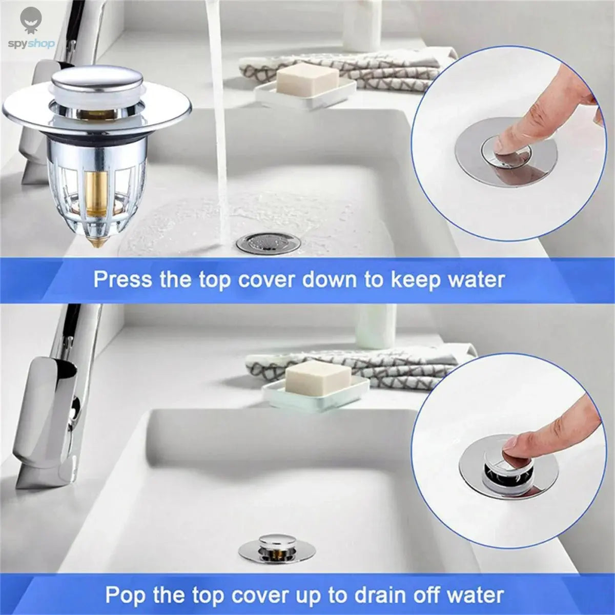 Universal Rebound Drain Plug Filter Basin Pop-up Chrome Sink Filter with Hair Catcher Bathroom Sink Drain Stopper Easy Push Type Spy-shop.com