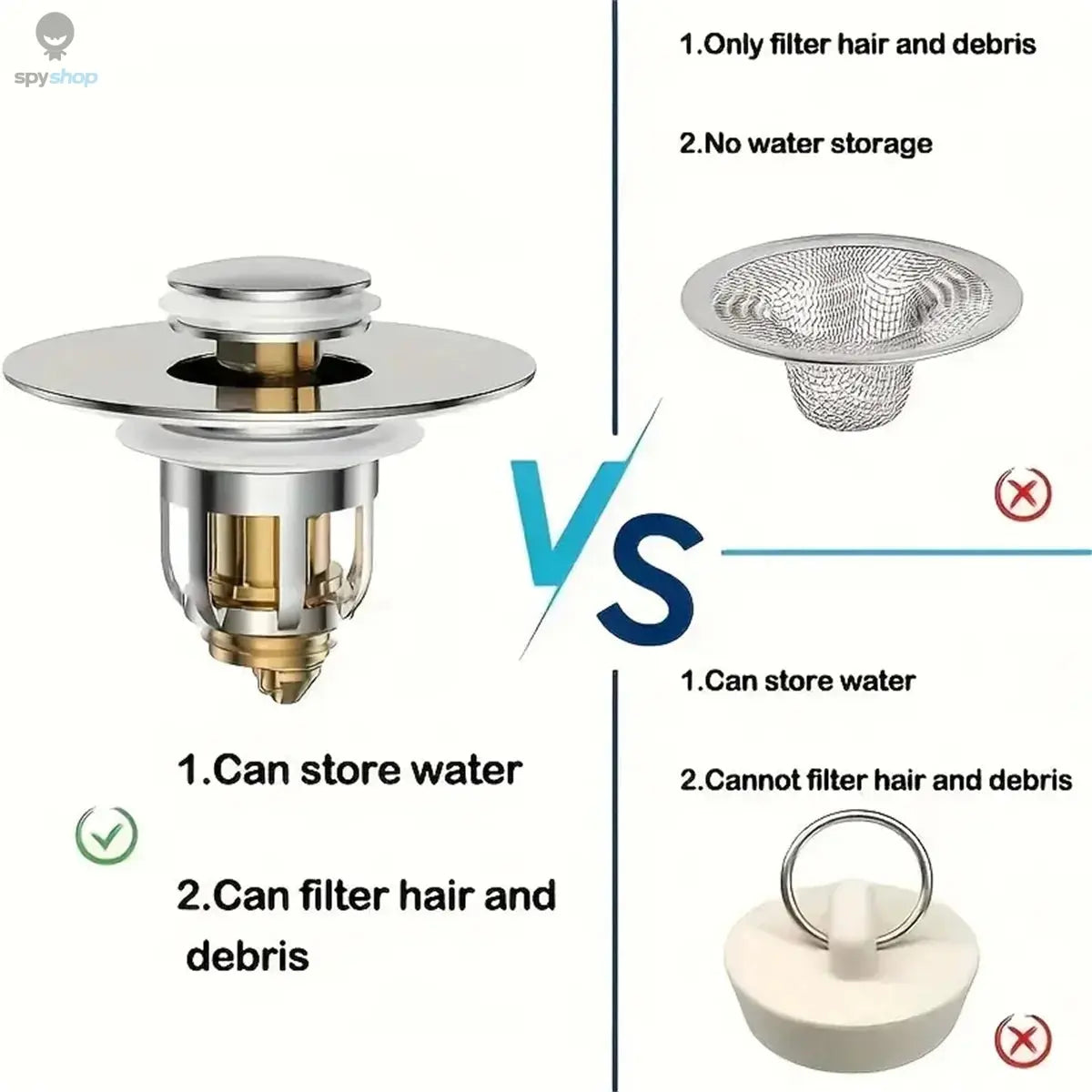 Universal Rebound Drain Plug Filter Basin Pop-up Chrome Sink Filter with Hair Catcher Bathroom Sink Drain Stopper Easy Push Type Spy-shop.com