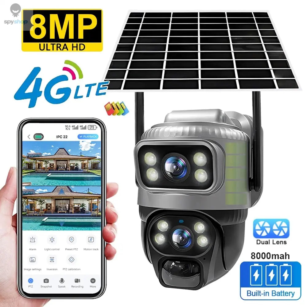 V380 Dual Lens 4G Camera Solar PIR Human Detection Night Vision Waterproof Security Video IP Camara 8MP 4K Battery CCTV Monitor Spy-shop.com