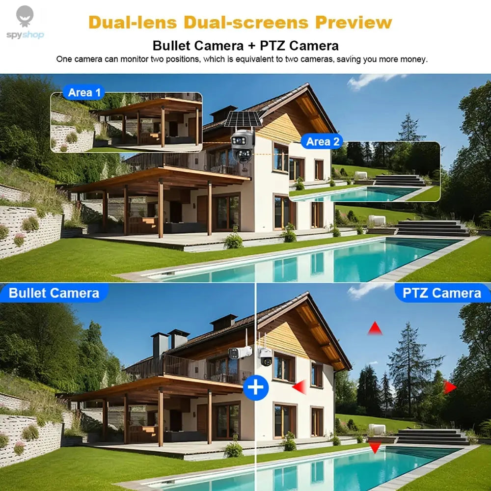 V380 Dual Lens 4G Camera Solar PIR Human Detection Night Vision Waterproof Security Video IP Camara 8MP 4K Battery CCTV Monitor Spy-shop.com