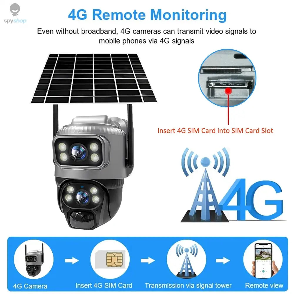 V380 Dual Lens 4G Camera Solar PIR Human Detection Night Vision Waterproof Security Video IP Camara 8MP 4K Battery CCTV Monitor Spy-shop.com