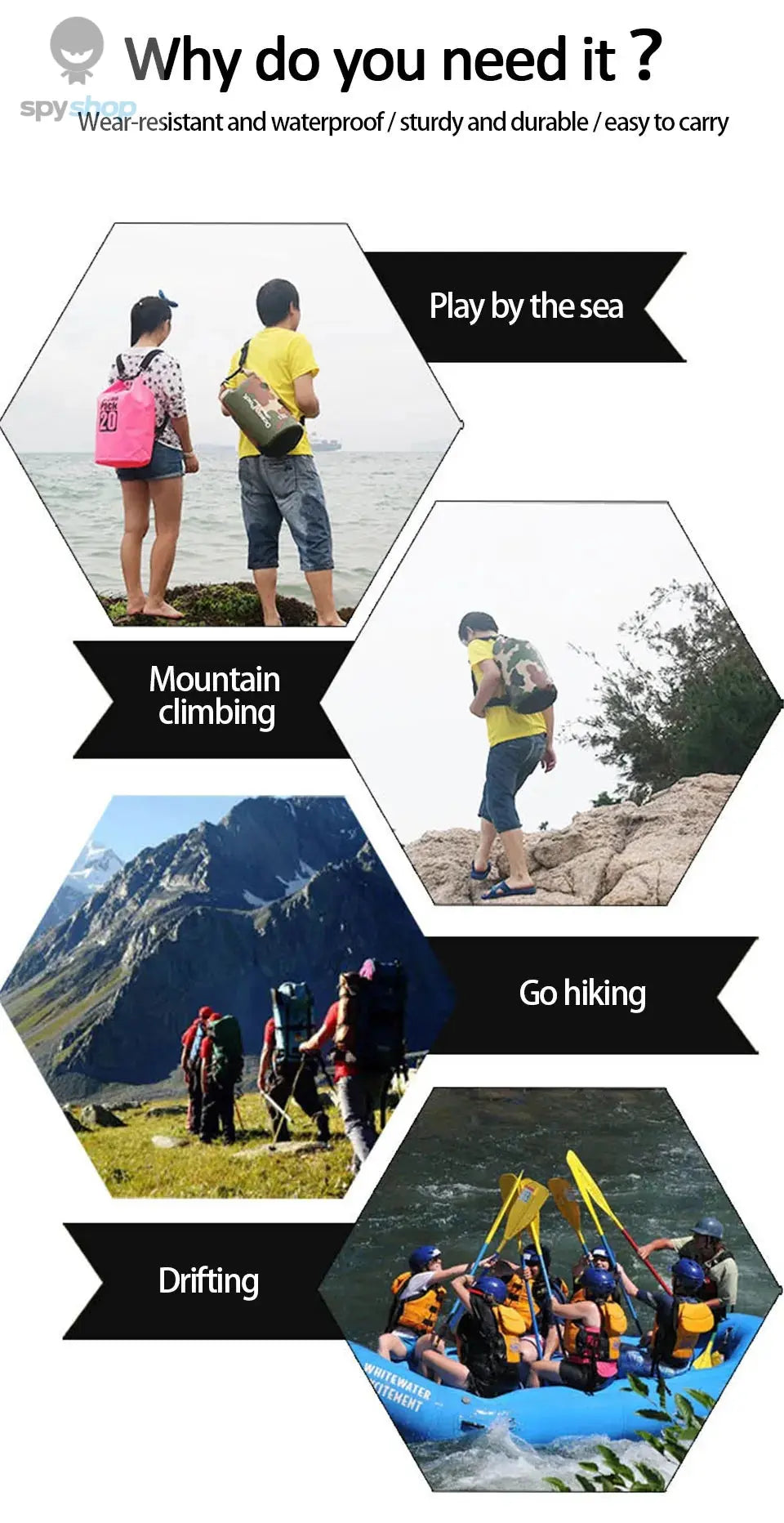 Waterproof PVC Dry Bag for Women Men 2L/5L/10L/15L/20L/30L Outdoor Sport Storage Bag for Kayaking, Boating, Fishing, Swimming