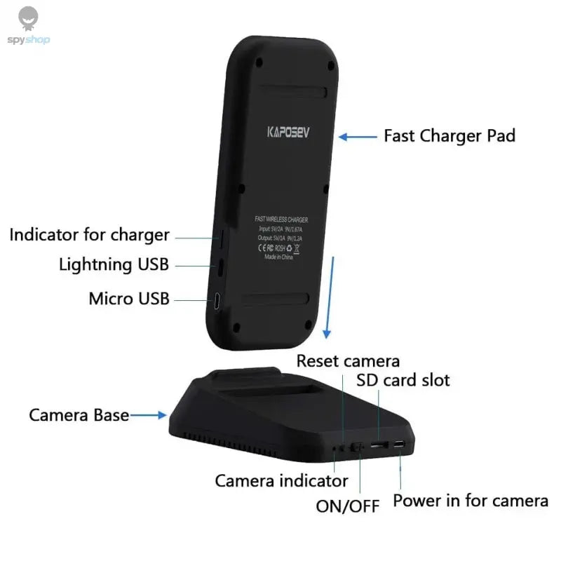 Wireless Charger with Hidden Wi-Fi Camera - Secutek MDC-KP01 📡🔋📷 Spy-shop.com