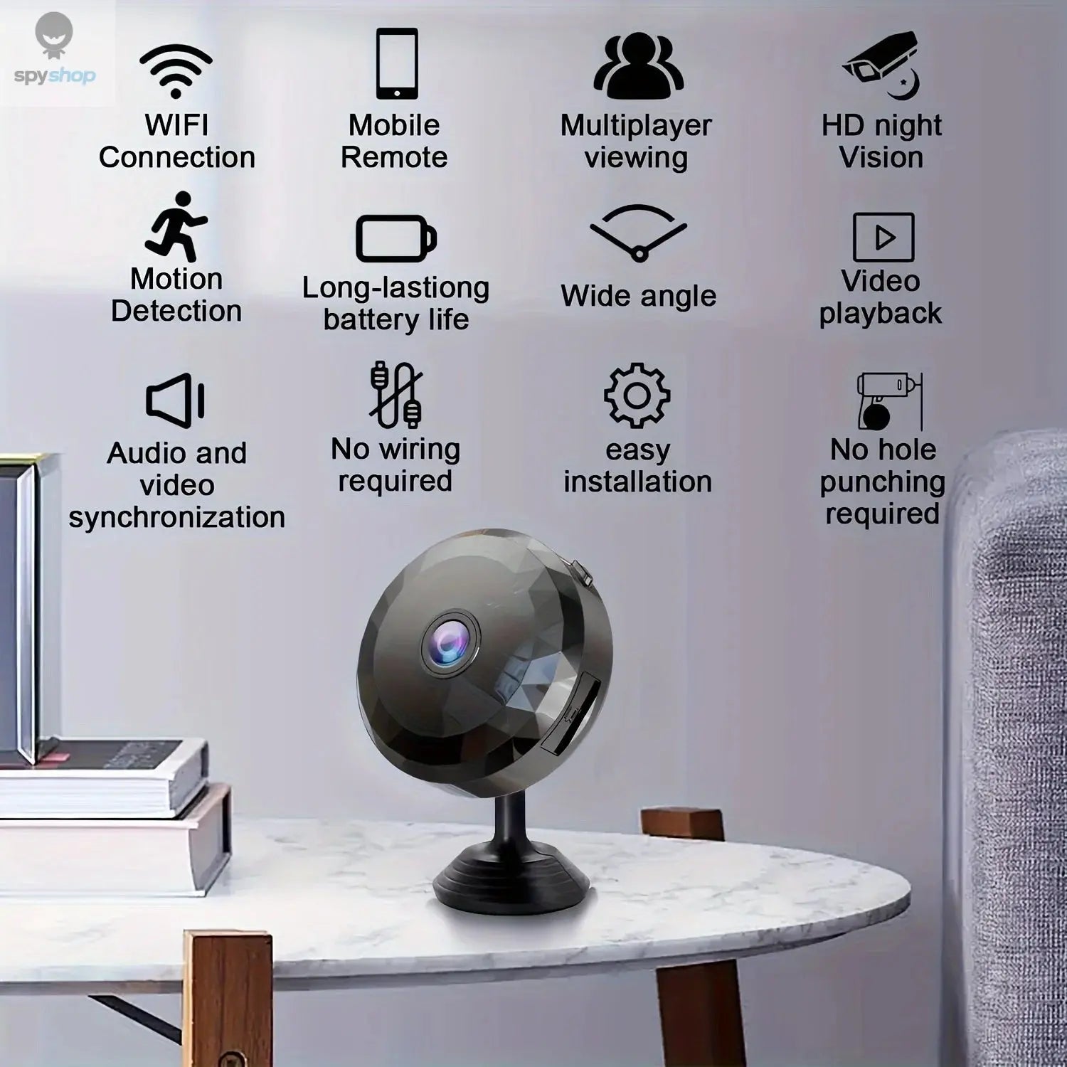 Wireless Mini WiFi Security Camera with Night Vision Motion Detection Rechargeable Battery Easy to Mount & App-Controlled Spy-shop.com