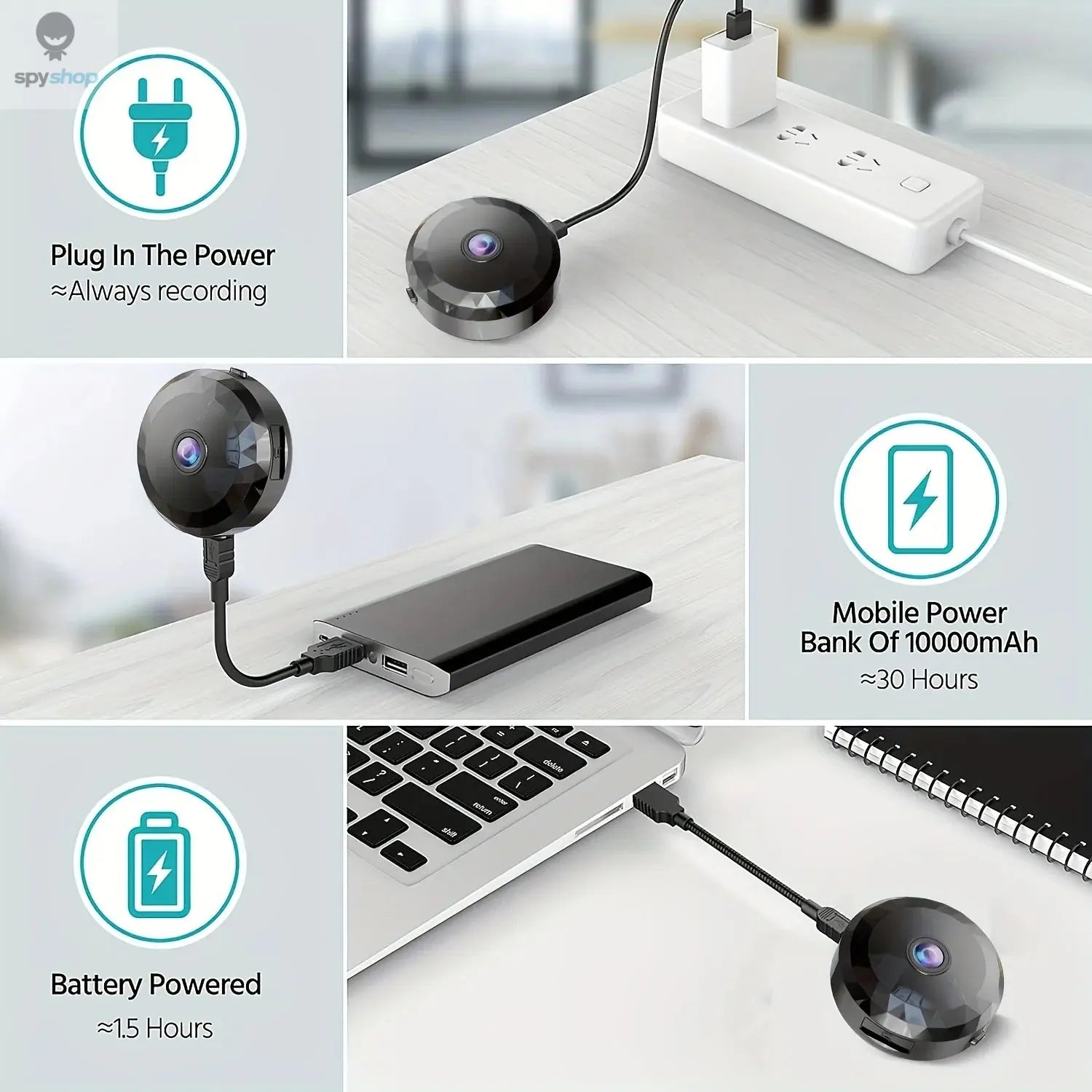 Wireless Mini WiFi Security Camera with Night Vision Motion Detection Rechargeable Battery Easy to Mount & App-Controlled Spy-shop.com