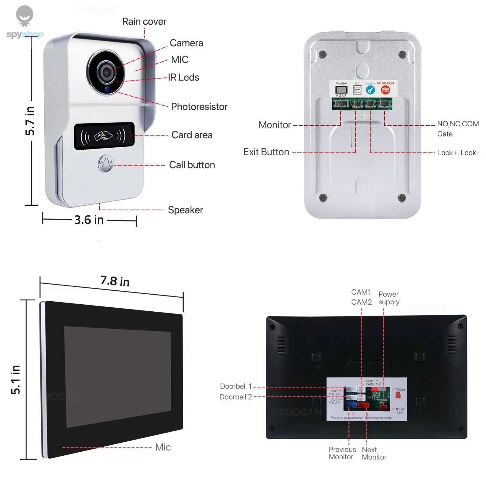 Wireless Wifi Video Doorbell System, 1080P Doorphone Door Camera, 7 Inch Touch Screen, Video Intercom 32GB SD card for Home Spy-shop.com