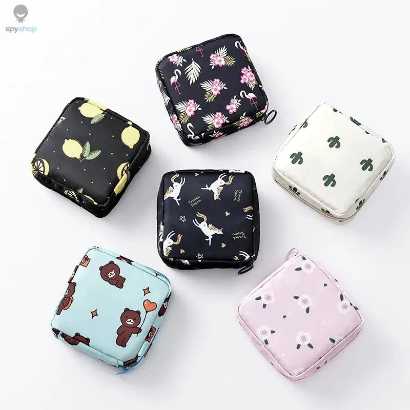 Women Sanitary Napkin Tampon Storage Bag Portable Waterproof Organizer Pouch Cartoon Pattern Sanitary Napkin Bag