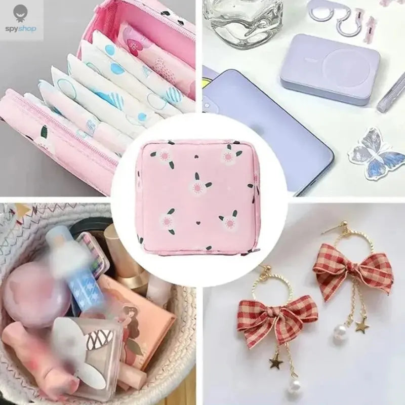 Women Sanitary Napkin Tampon Storage Bag Portable Waterproof Organizer Pouch Cartoon Pattern Sanitary Napkin Bag