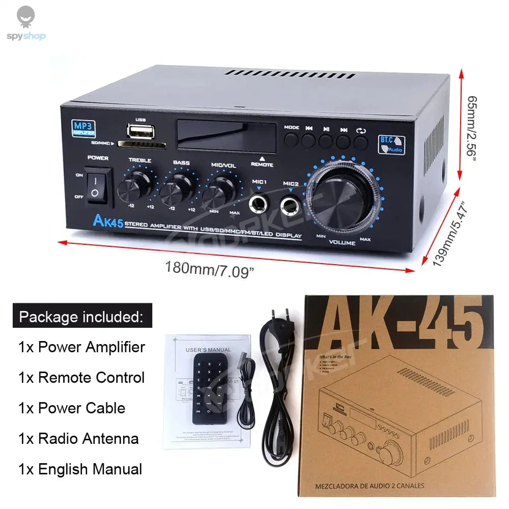 Woopker AK45 HiFi Digital Amplifier Max Power 90Wx2 Channel 2.0 Bluetooth Surround Sound AMP Speaker for Home Car Spy-shop.com