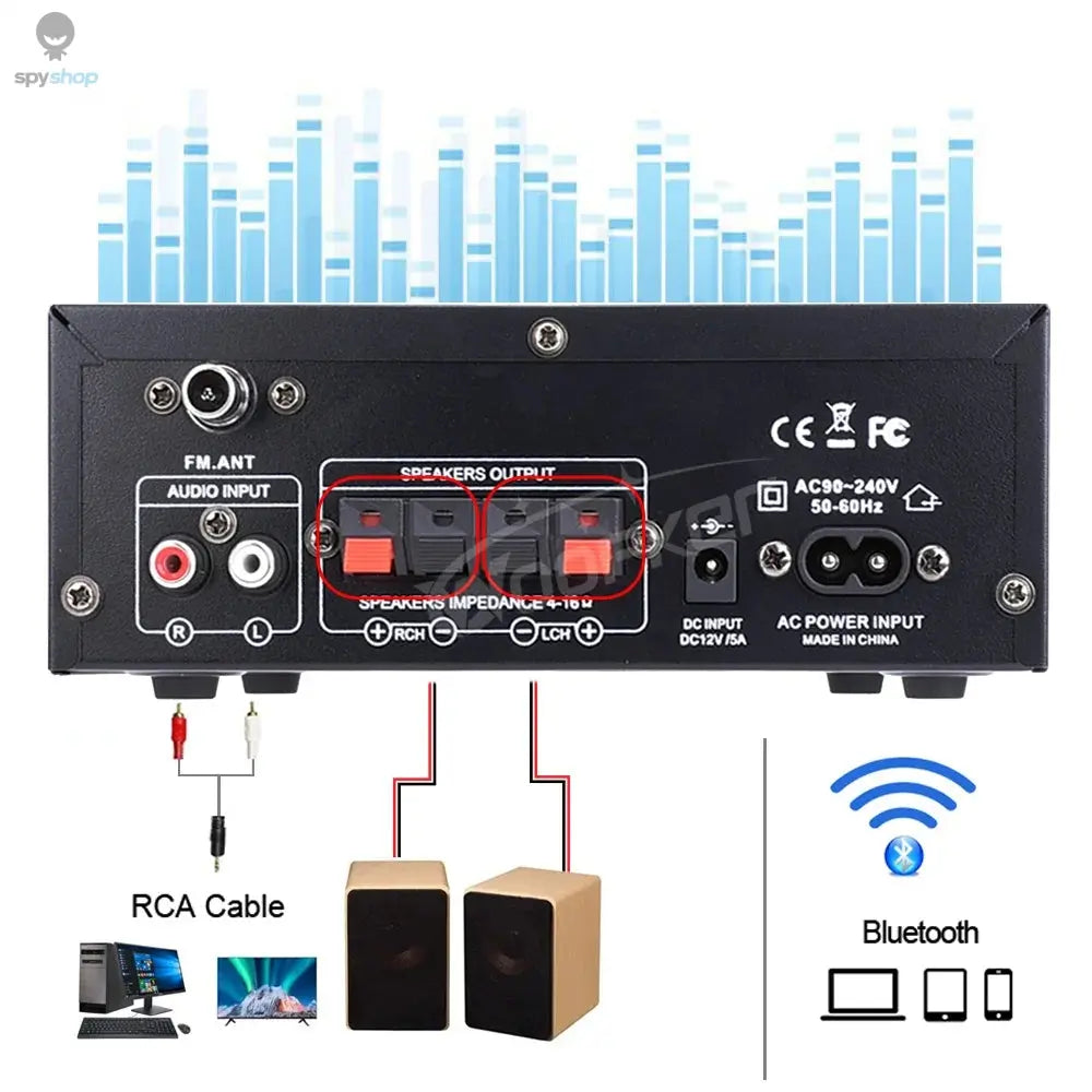 Woopker AK45 HiFi Digital Amplifier Max Power 90Wx2 Channel 2.0 Bluetooth Surround Sound AMP Speaker for Home Car Spy-shop.com