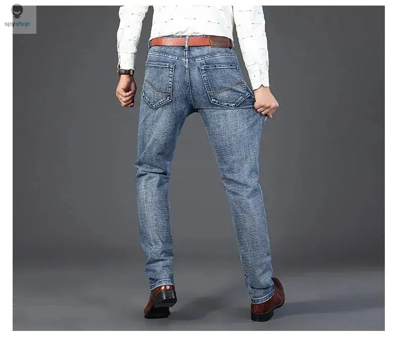 Wthinlee New Business Men's Jeans Casual Straight Stretch Fashion Classic Blue Black Work Denim Trousers Male Brand Clothing