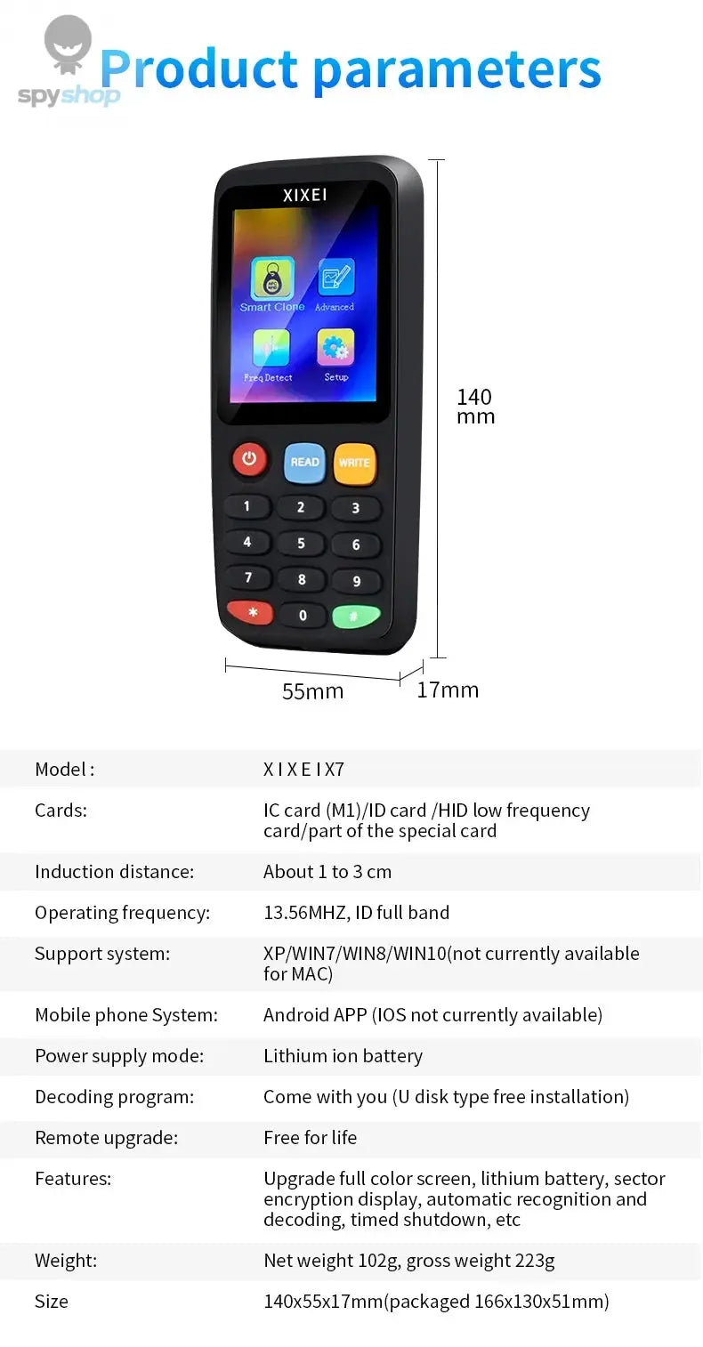 X7 Smart Card Reader RFID Key Clone Copier IC ID Token Copy Duplicator 125Khz Badge Writer 13.56Mhz NFC Tag Programmer Spy-shop.com