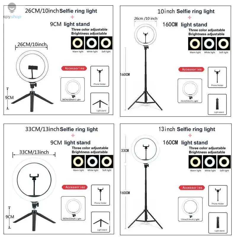 Youtube Shooting Vlog Selfie Circular Photo Ring Light Led Photographic Video Camera Lamp Studio Lighting Phone Holder