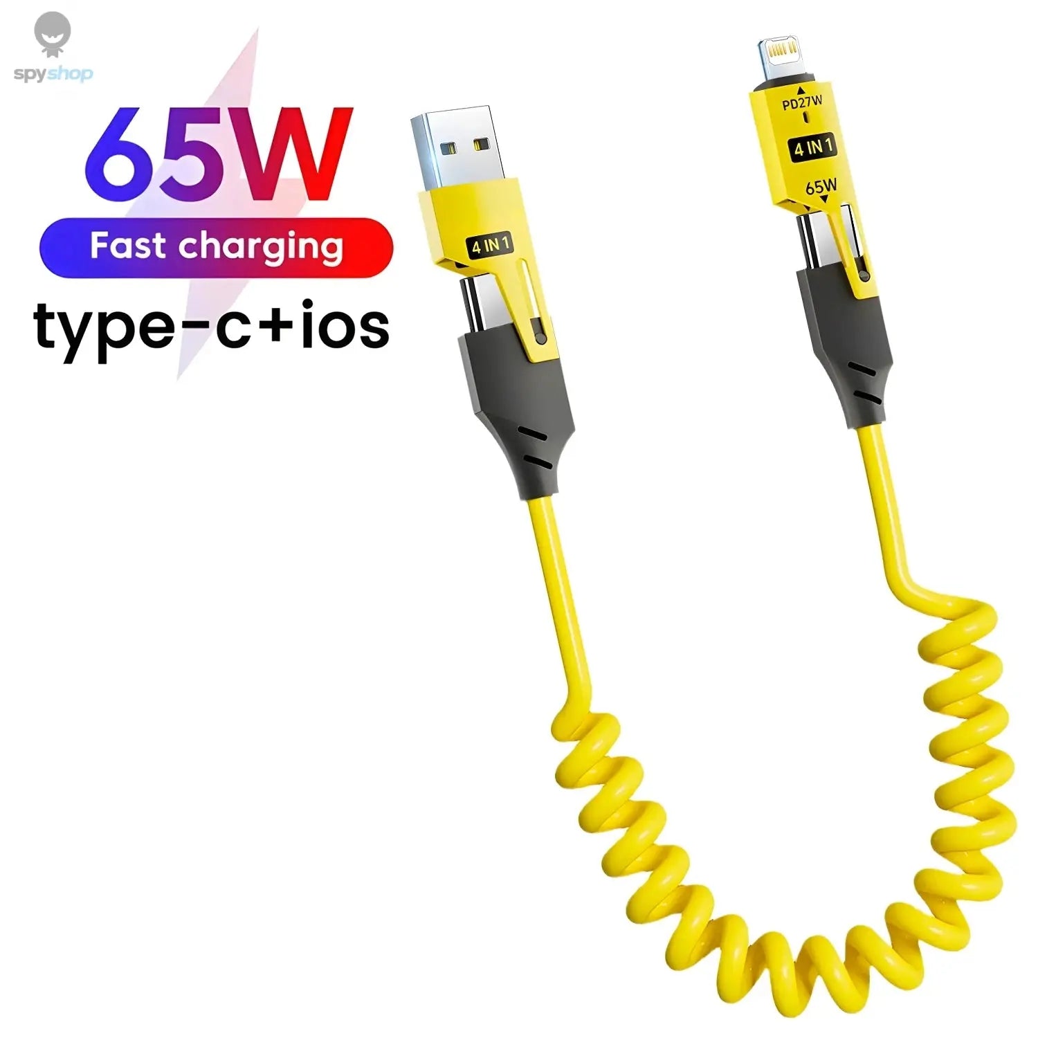 Zinc Alloy USB-C 4IN1 65w Fast Charging Cable for iPhone Usb Type C Cable For iPhone Xiaomi Samsung PD spring data cable Spy-shop.com